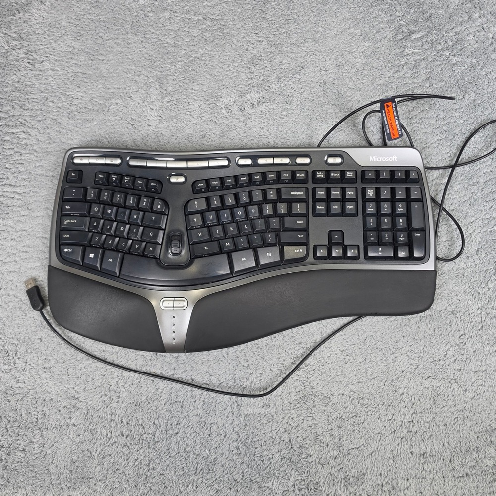Microsoft Natural Ergonomic Keyboard 4000 v1.0 Black Silver Wired USB TESTED